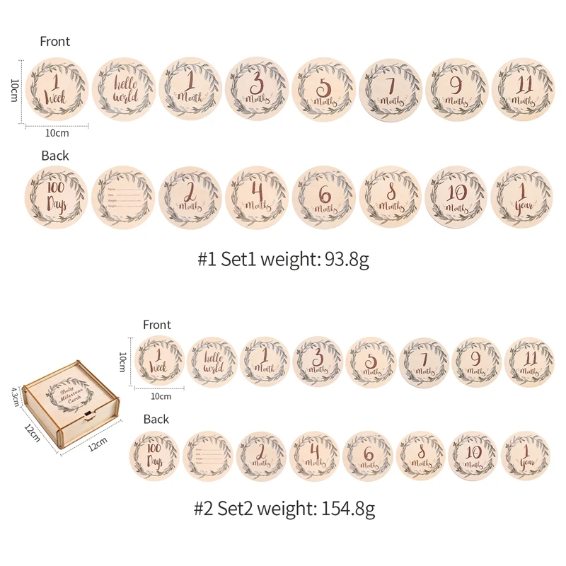 8Pcs Wooden Baby Milestone Cards Cartoon Little Bear and Eucalyptus Leaf Commemorate Grow Newborns Photography Accessories Gifts