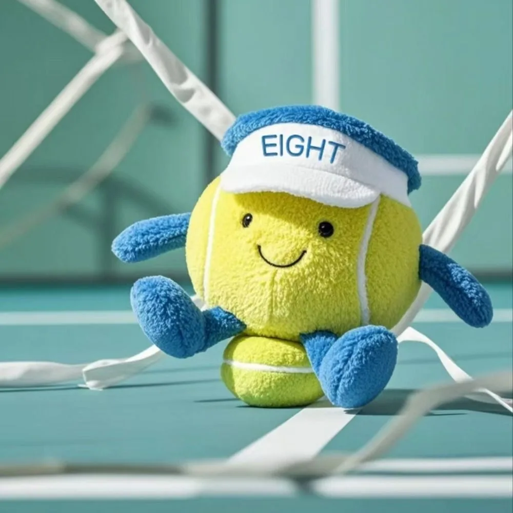 Simpatici giocattoli di peluche da badminton, baseball, tennis, con piedi, espressione del volto sorridente, portachiavi a sfera, regali di compleanno