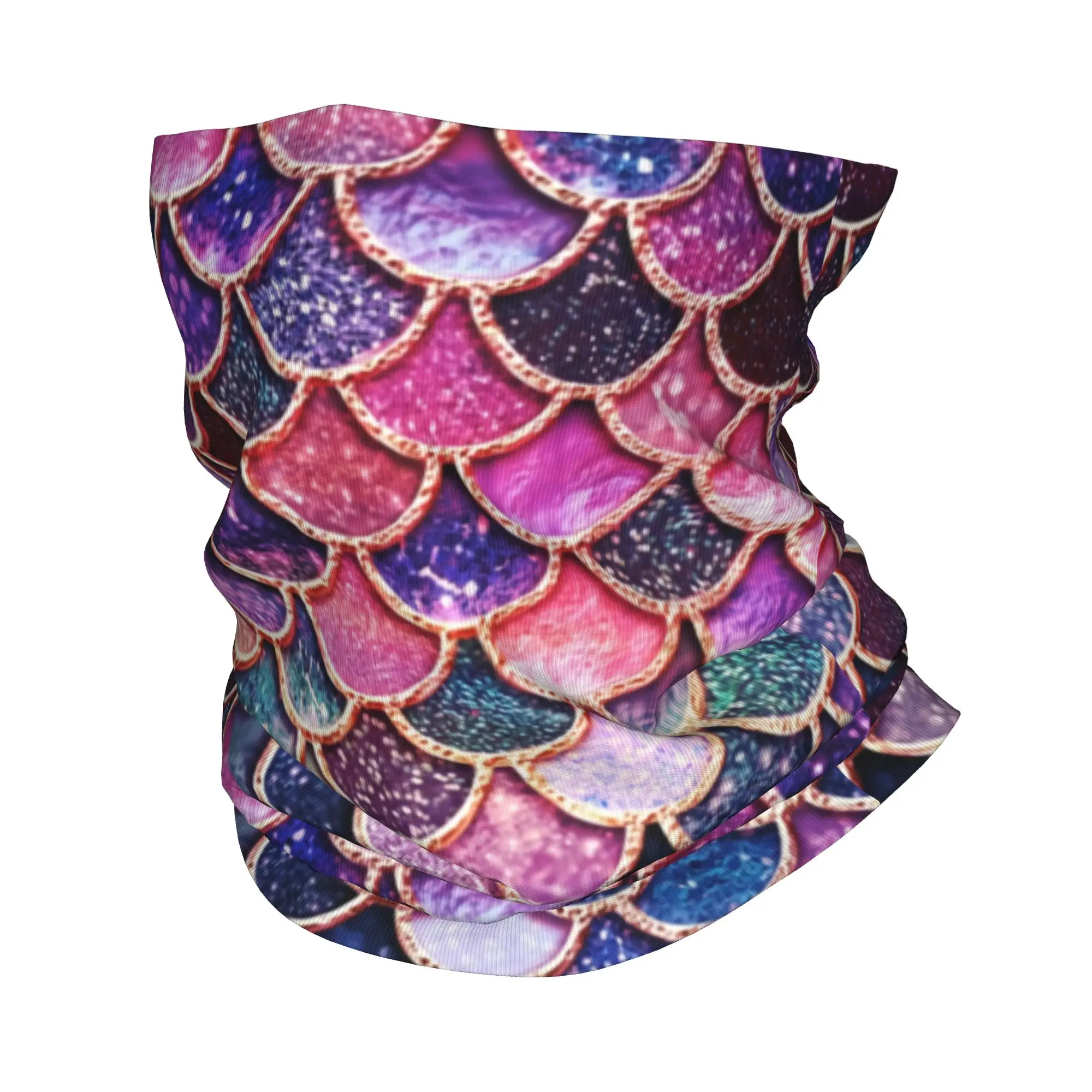 Custom Pink Sparkle Faux Glitter Mermaid Scales Bandana Neck Gaiter for Ski Cycling Men Women Wrap Scarf  Headband Warmer