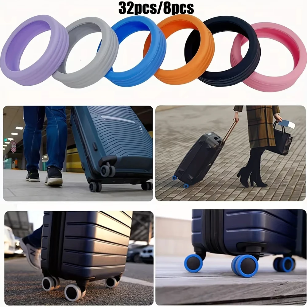 32/8pcs Thicken Texture Luggage Roller Cover Silicone Silent Trolley Wheel Protective Cover Suitcase Travel Dualwheel Luggage