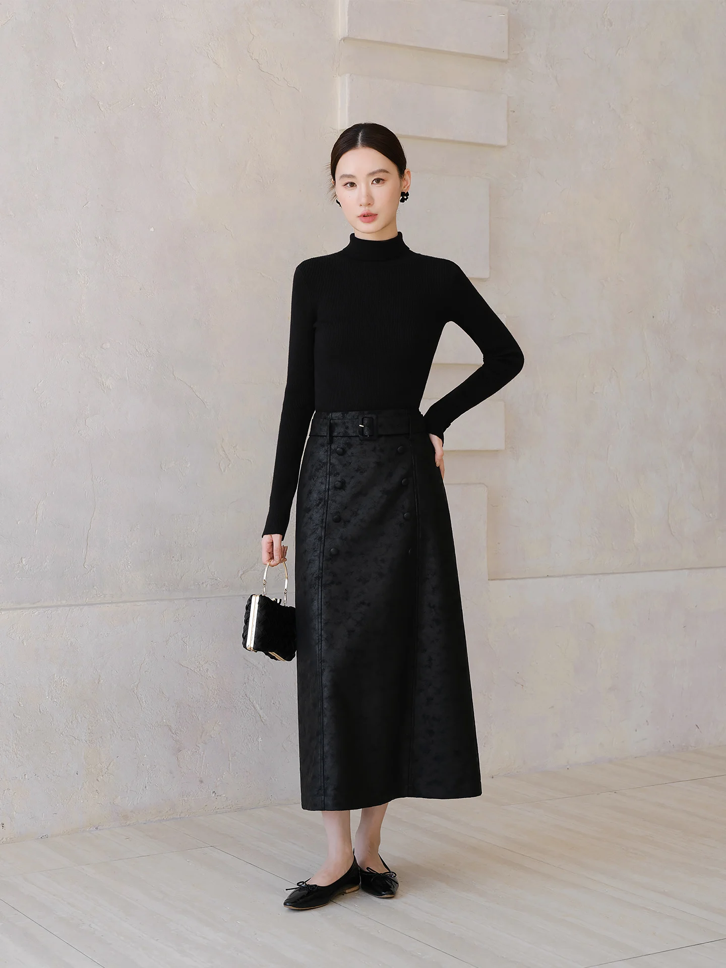 

XXNING New Chinese Sle Printed Suede Material A-Line Midi Skirt Women's Autumn Winter High Waist Polyester Fiber Commute Skirt