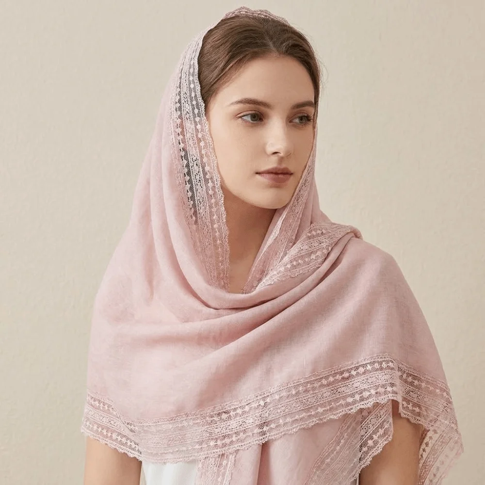 

Fashion Solid Color Square Silk Scarf Polyester Lace Bandana Scarf Shawls and Wraps Neckerchief Scarf Hijab Scarf Female
