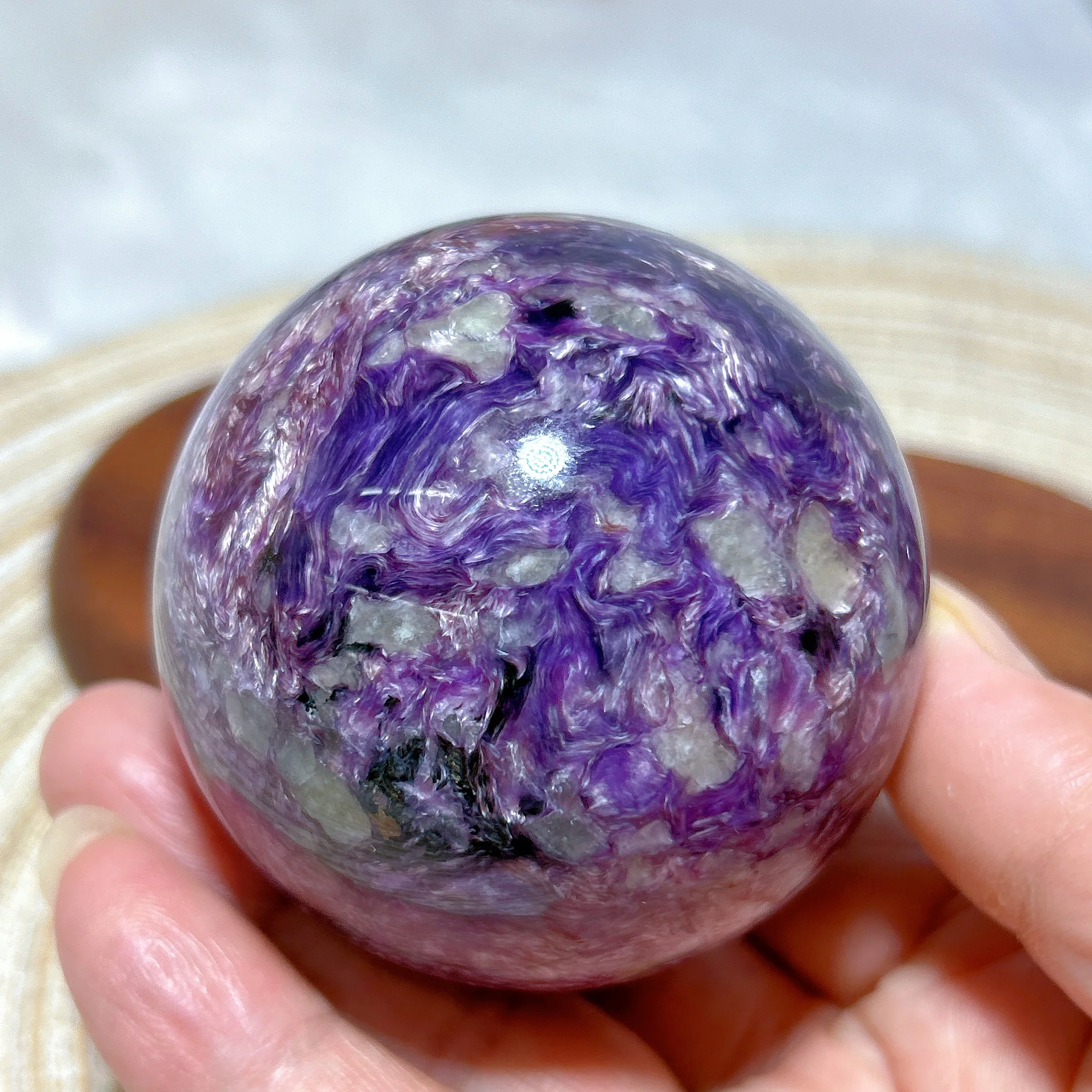 Healing Natural Crystals Charoite Sphere Rare Reiki Gemstones Flash High Quality Ball Ornament Room Decor Mineral Energy Gift