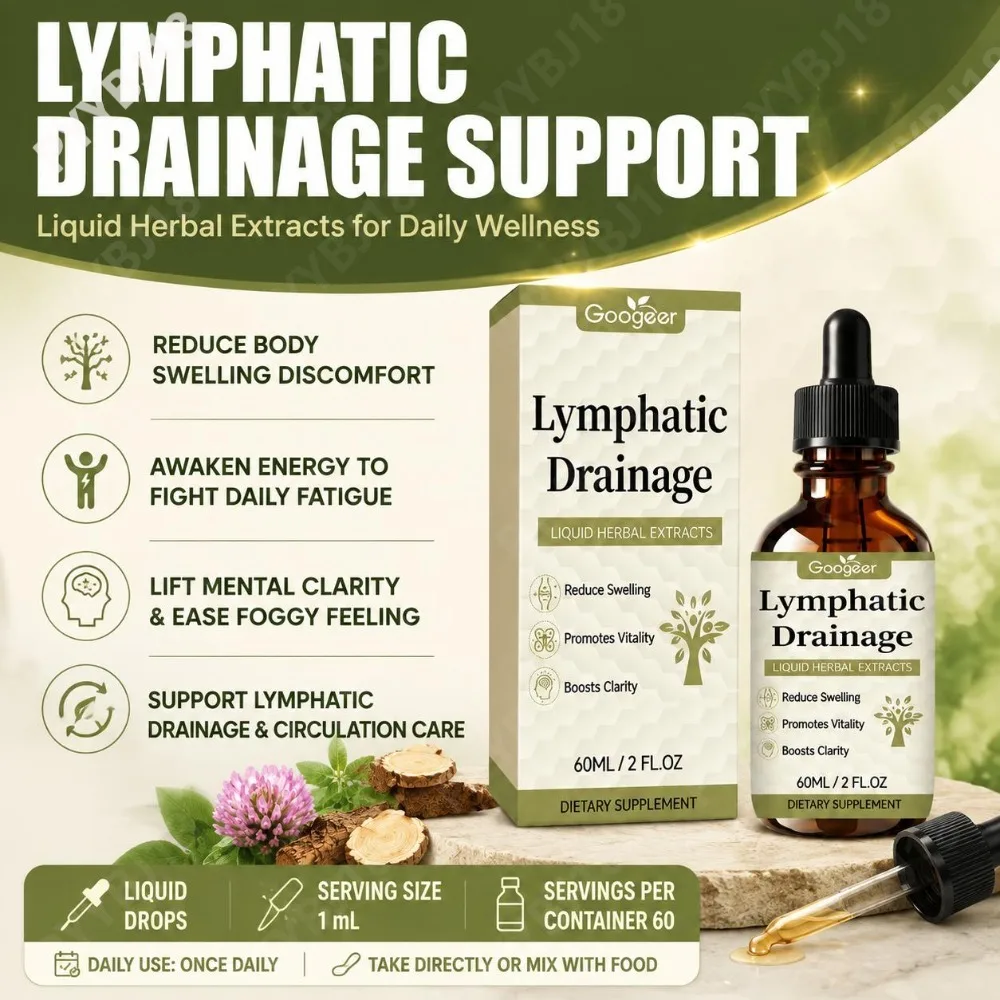 Googeer Lymphatic Drainage Liquid Drops with Cleavers Red Clover Stillingia Root & Prickly Ash for Energy & Focus Support 60ML