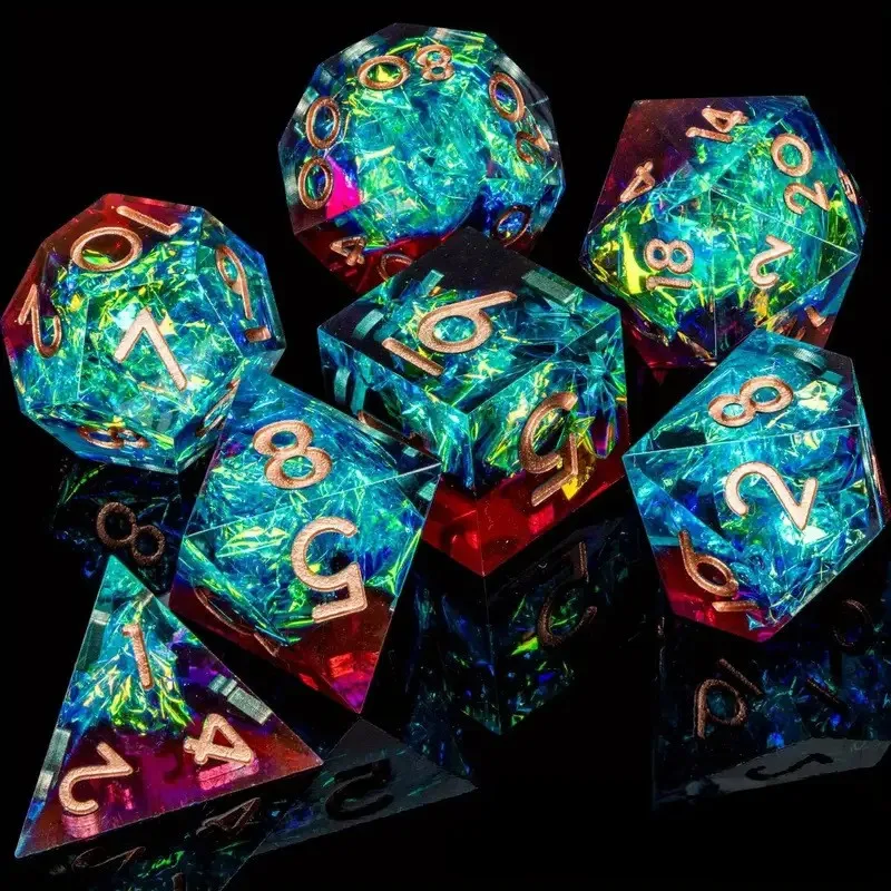 

DnD 7-piece semi transparent handmade resin polyhedral dice set, suitable for DnD and RPG board games