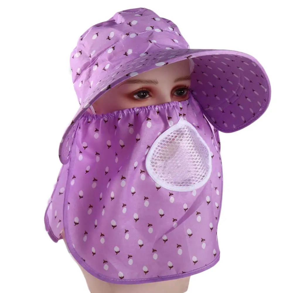 

Windproof Casual Mother Sun Hat Hiking Caps Cover Face Big Brim With Neck Flap Bucket Hat Women Sun Hat Summer UV Protection