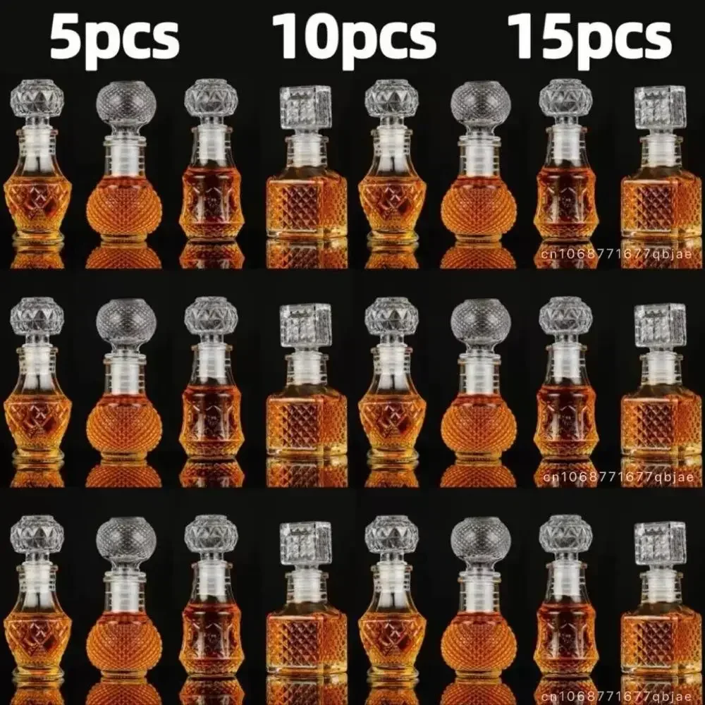 5 10 15 Pcs Whiskey Liquor Bottle 50ml Cute Glass Dispenser Mini Alcohol Guest Gift Wedding Decanter Wine Pot Shot Jars Bar Set