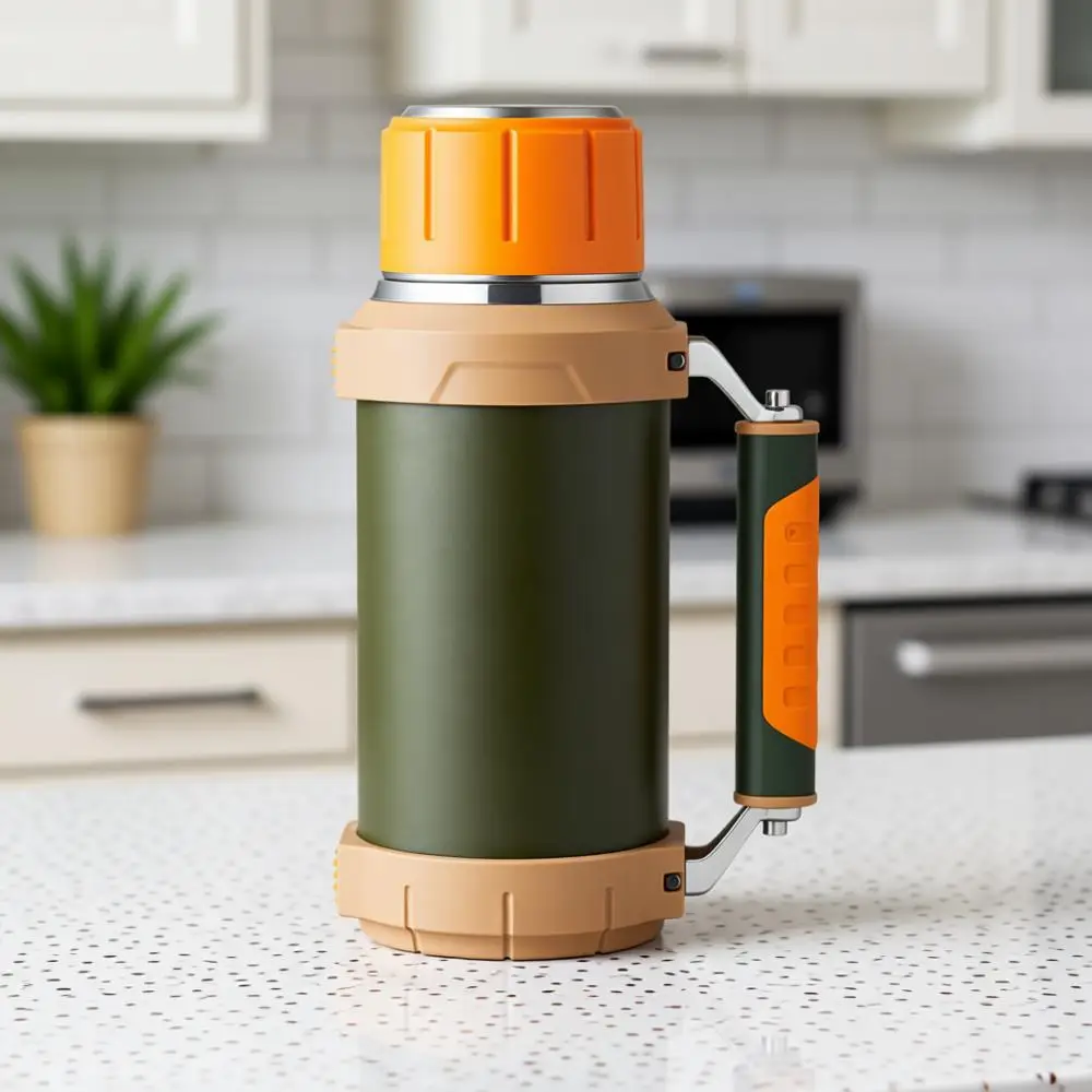 

Термос-бутылка 2QT (64 унции) с ручкой-подставкой для горячих и холодных напитков, сохраняет температуру до 24 часов