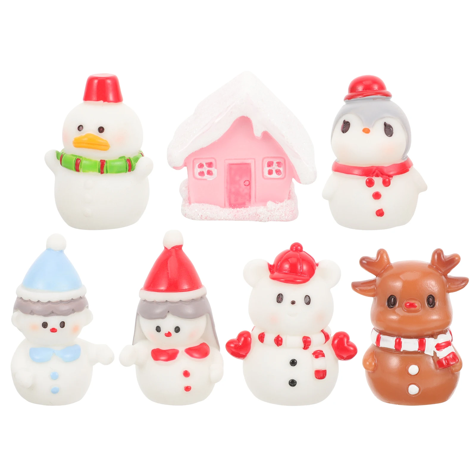 

7pcs Snow Scene Ornaments Christmas Miniature Model Resin Decorative DIY Landscaping Accessories Penguin Duck Couple Snowman