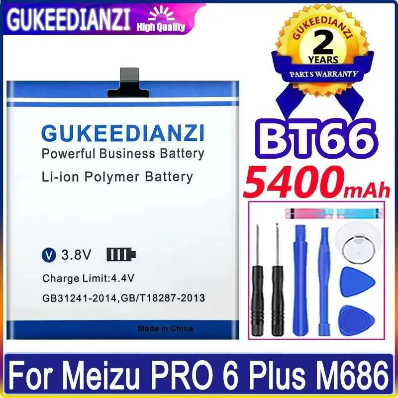 

Mobile Phone Battery For Meizu Meizy Pro 6 Plus M686 M686G M686Q Stable BT66 5400Mah