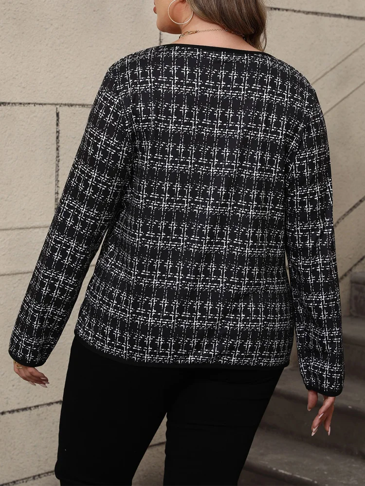 GIBSIE Plus Size Vintage O-Neck Long Sleeve Plaid Coat Women 2025 Autumn New Casual Office Ladies Open Front Fashion Outerwears