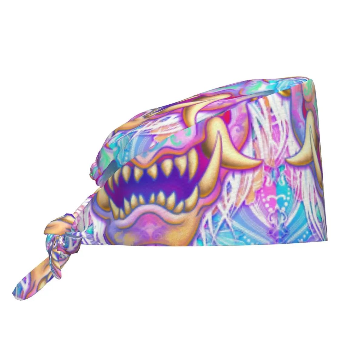 Vaporwave Harajuku Oni Cleaning Working Cap Men Women Japanese Samurai Demon Hannya Scrub Cap Surgicals Hat Nurse Scrubs Hat