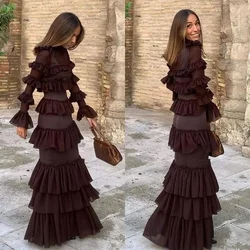 Jersey Tiered Ruched Birthday Mermaid High Collar Bespoke Occasion Gown Midi Dresses Saudi Arabia