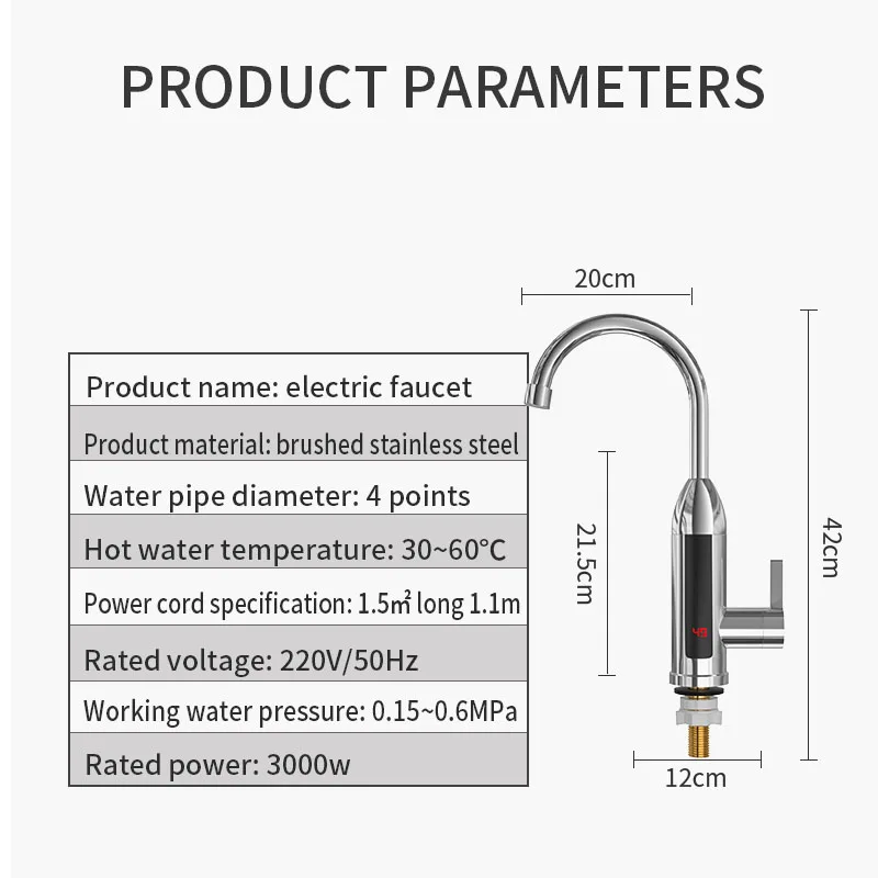 3000W Electric Water Heater Kitchen Faucet Faucet Hot Cold Water Dual-Use LCD Display Instant Heating Water Heater Water Taps