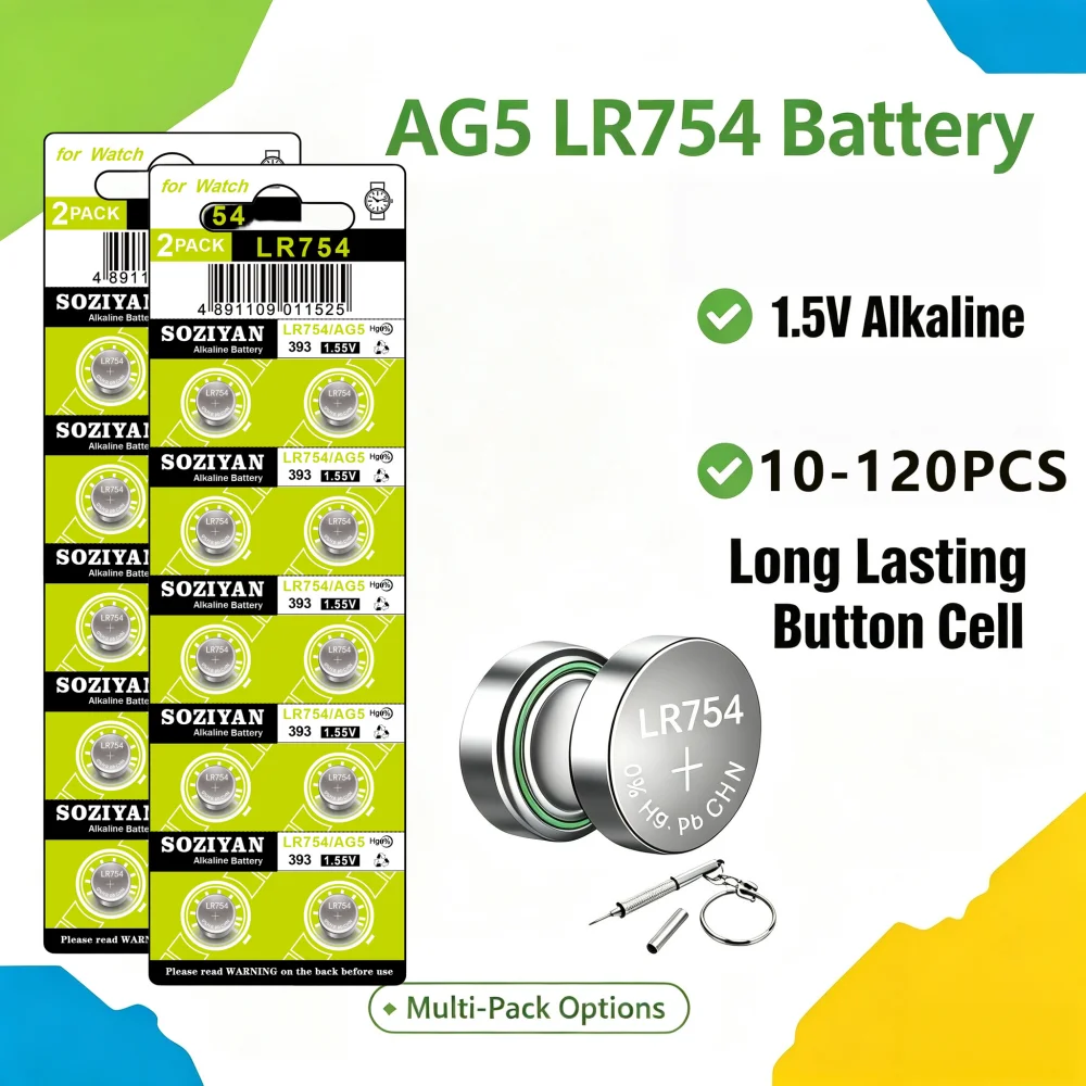 10-120PCS AG5 LR754 LR48 193 393 SR754 SR754SW 1.55V Alkaline Button Coin Battery For Watches Toys Clocks