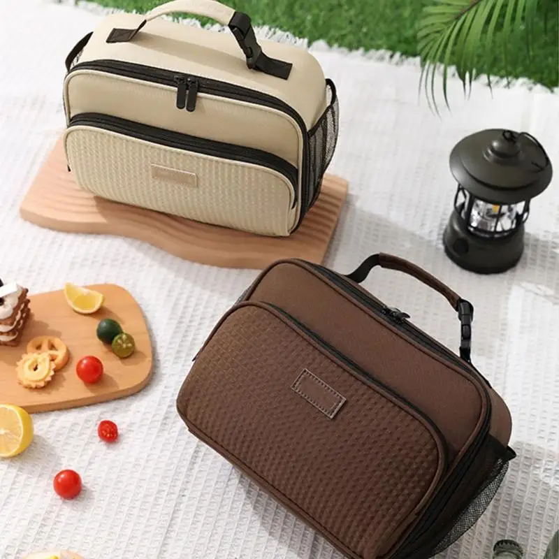 Insulated Lunch Bag Waterproof Cool Box with Water Bottle Holder Front Pocket Container Bag for Work School