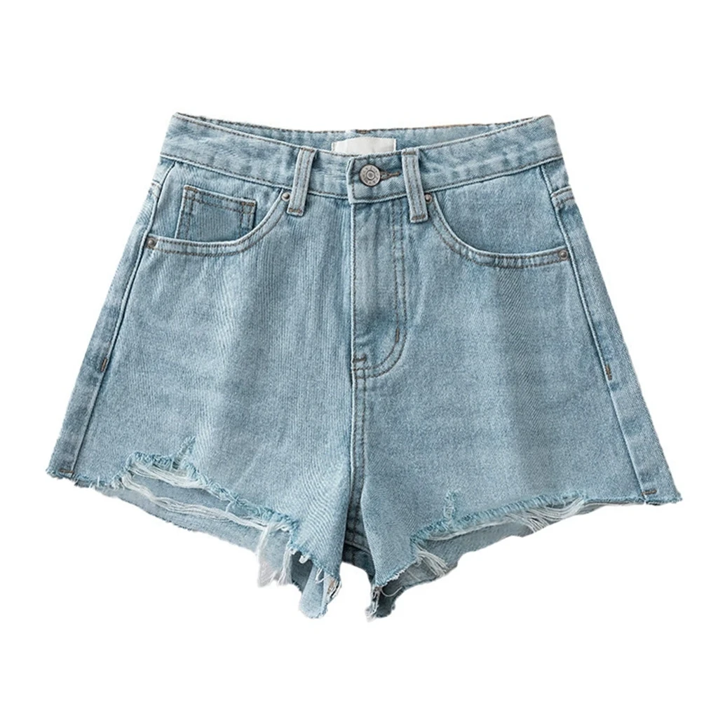 Summer Women Ripped Washed Hole Hight Waist Denim Pants Short Bermuda Pant Casual Tassel Tight Five-point Stitch Street Pants
