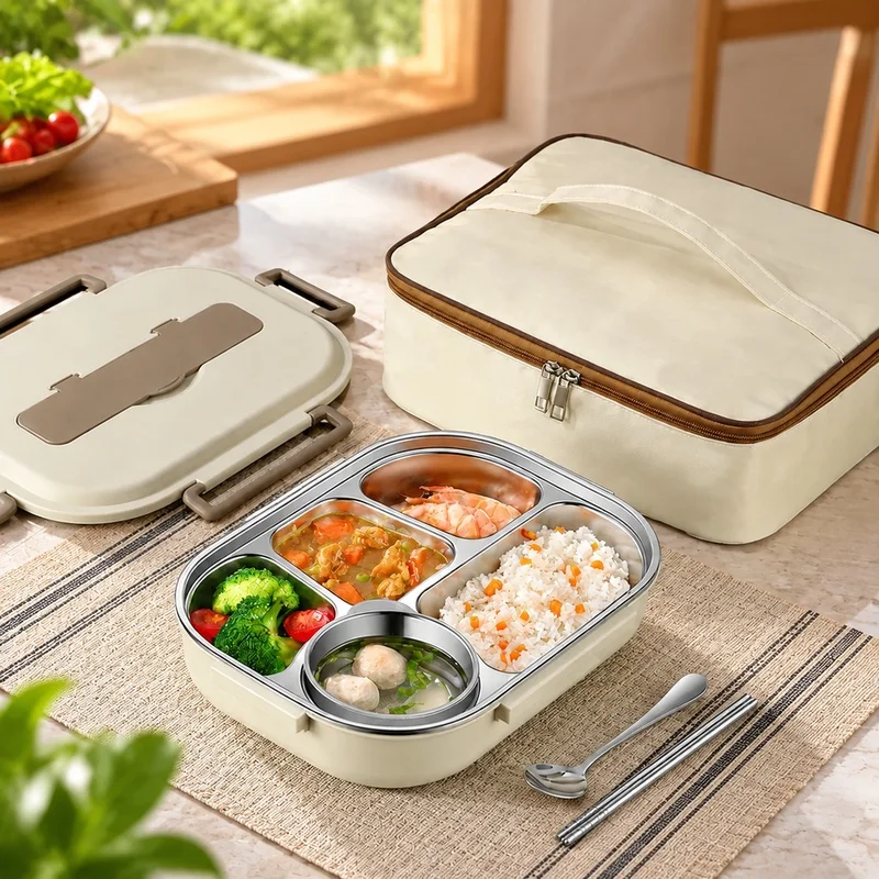 304 Stainless Steel Insulated Leakproof Bento Box with Carrying Bag for School, Office, and Children Lunch Storage