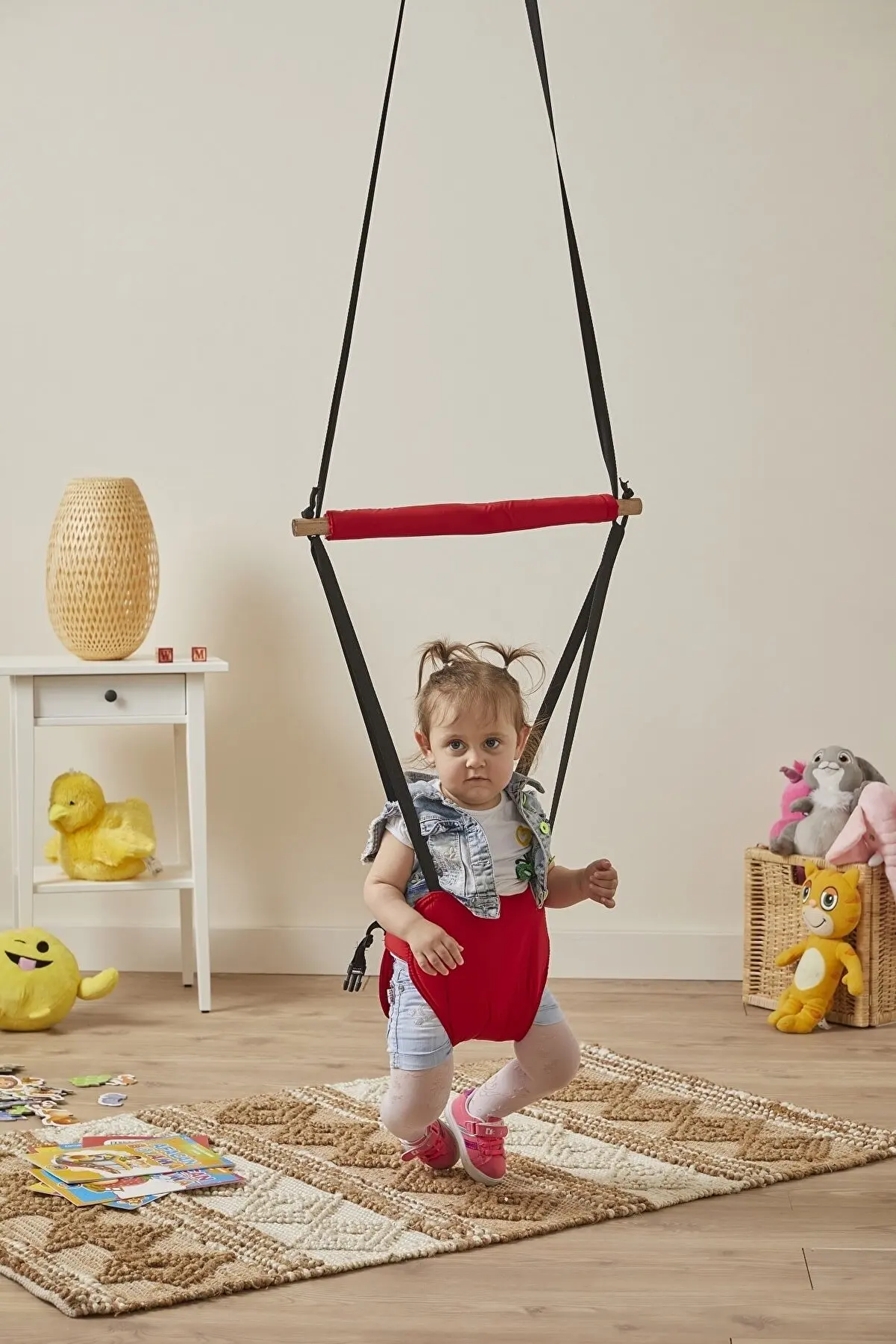 

Jumping Kangaroo , Balance Baby Walker Red Natural Wood Baby Crib Hammock With Spring