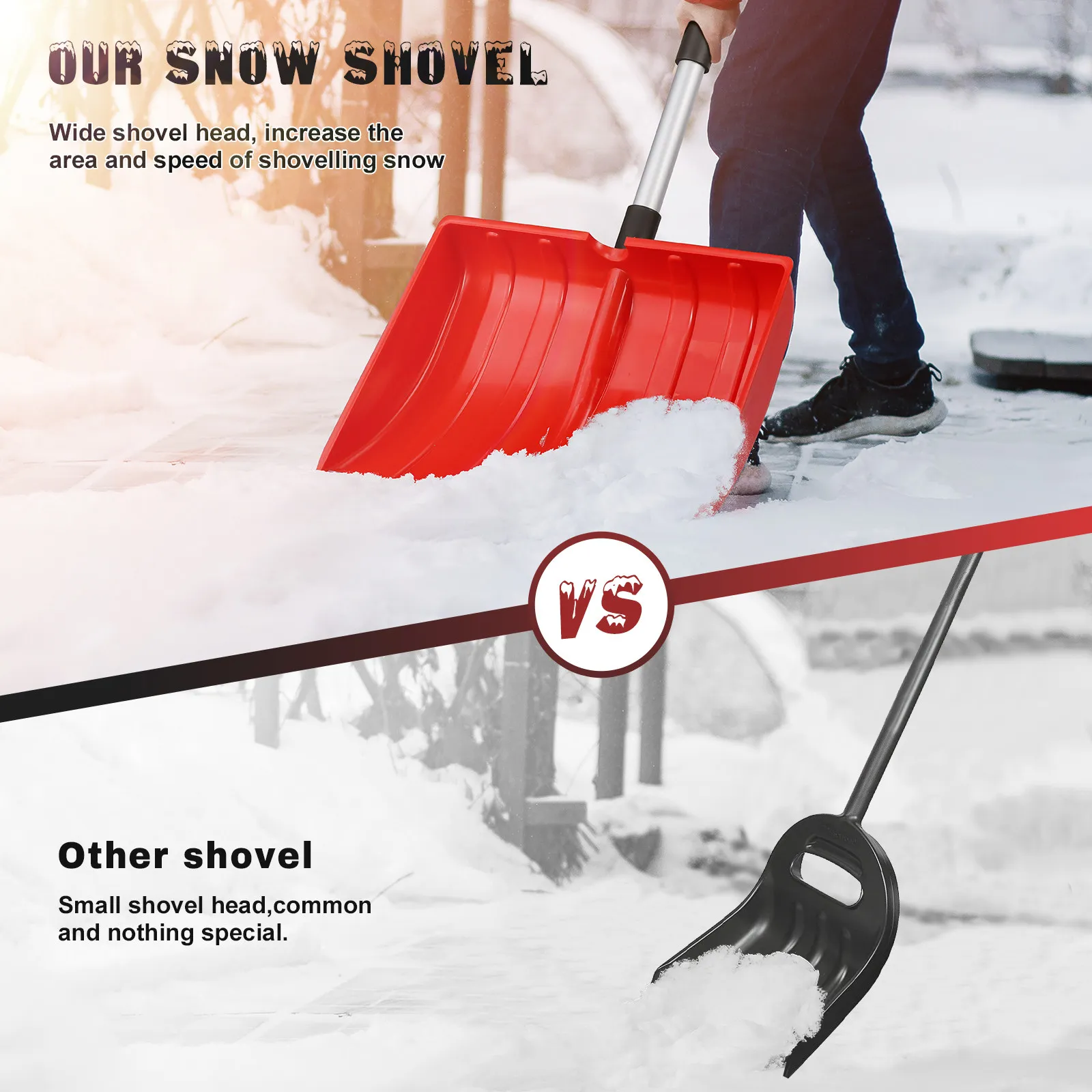 Heavy Duty Snow Shovel Large Capacity Wear Resistant Surface Ice Scraper for Car Truck Off Road Winter Survival Kit
