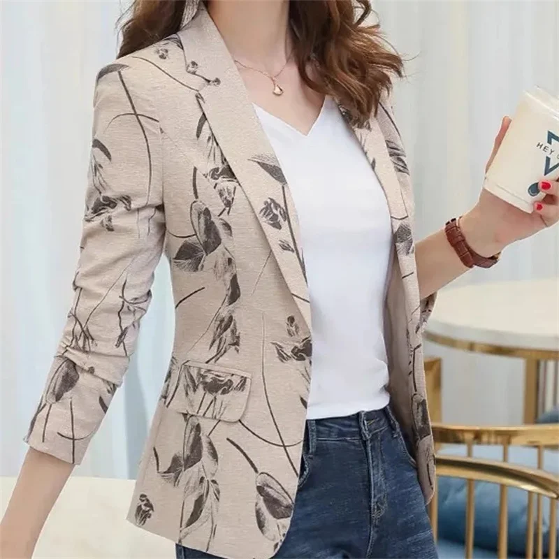 Chaqueta con estampado de Red roja para mujer, abrigo de traje de manga larga con un botón, informal, coreano, corto, ajustado, Retro, primavera y otoño, novedad de 2023