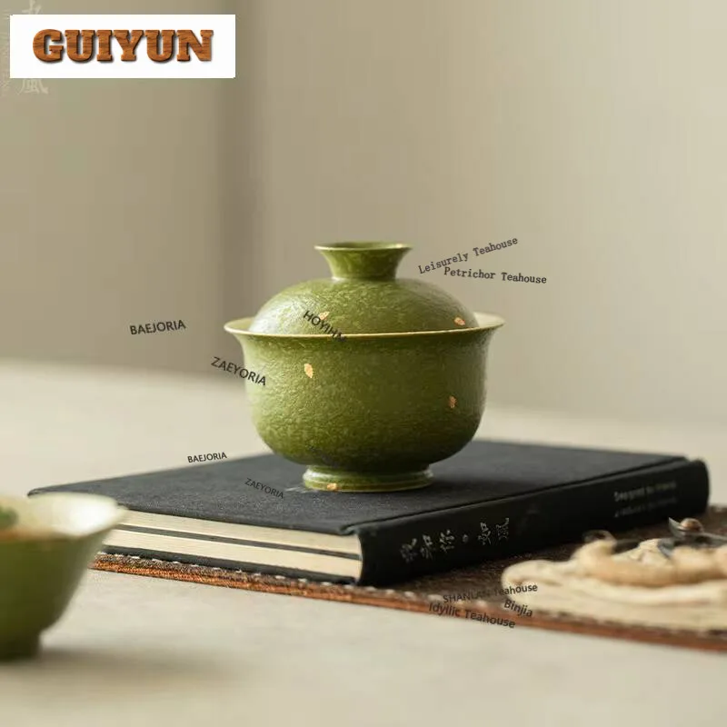 120ml Citrus Green Hand-painted Fish Lotus Leave Gaiwan Ancient Tea Tureen Tea Bowl With Lid Kit Tea Maker Cover Bowl For Tea