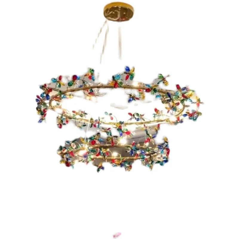 

luxury high-end dining room light crystal light duplex floor large flat floor hollow dining