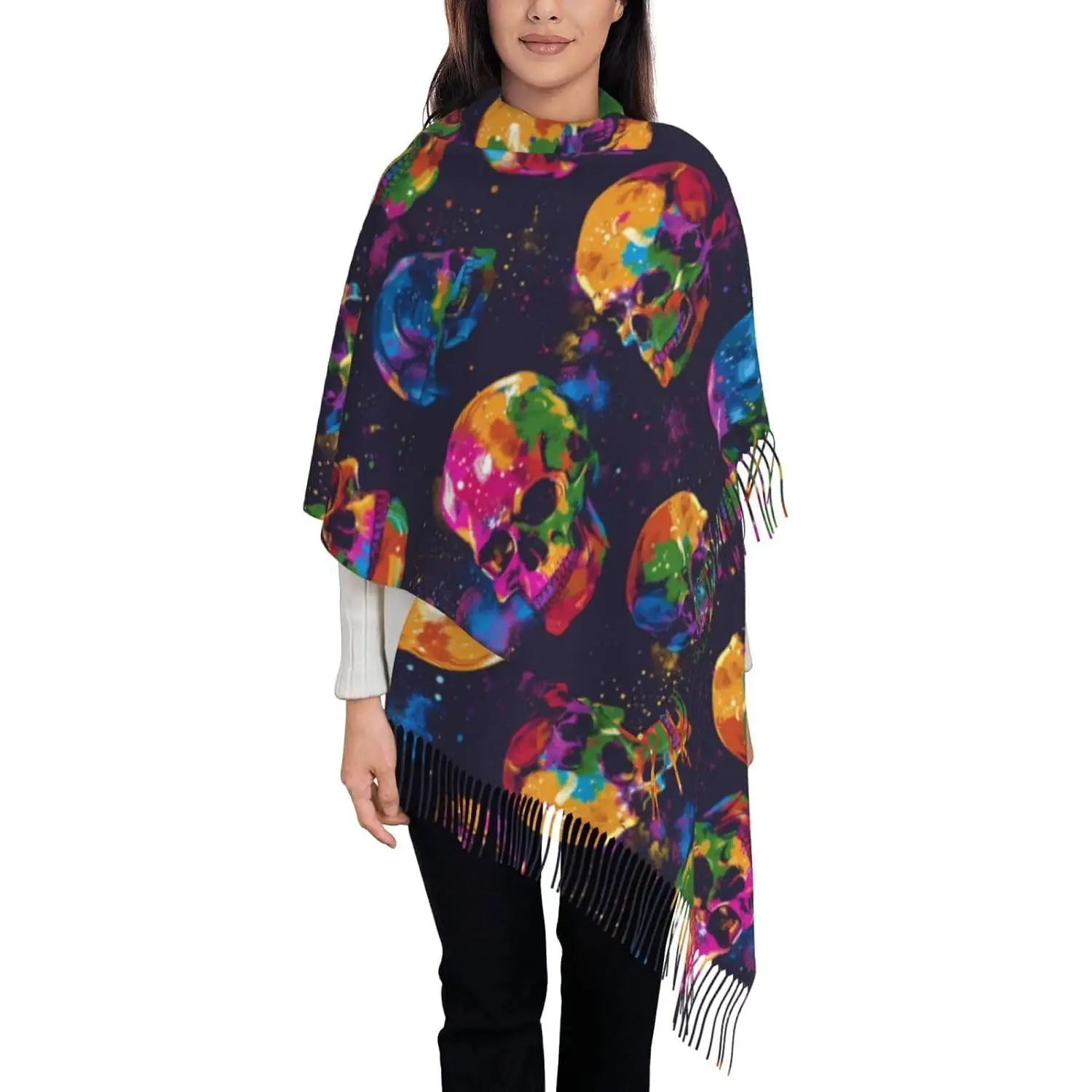 

Хэллоуин, зима, мягкий шарф, женские теплые шали, уютный шарф с кисточками, шаль для подарка, женская весна-осень-зима