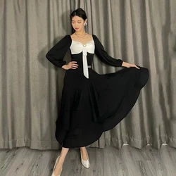 2022 Ballroom Dance Dress For Women Modern Waltz Dance Costume Black Bodysuit+Skirt Ballroom Dance Performance Clothes BL8318