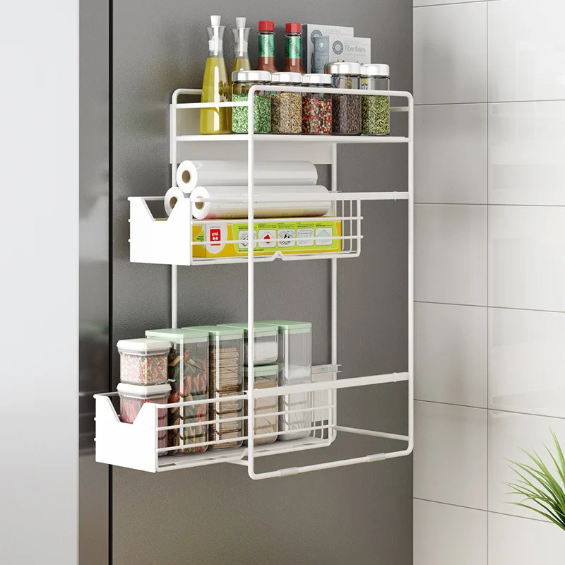 Magnetic Suction Kitchen Shelving Side Storage Rack Refrigerator Plastic Wrap Bag Washing Machine Clip Side Wall Hanging Rack