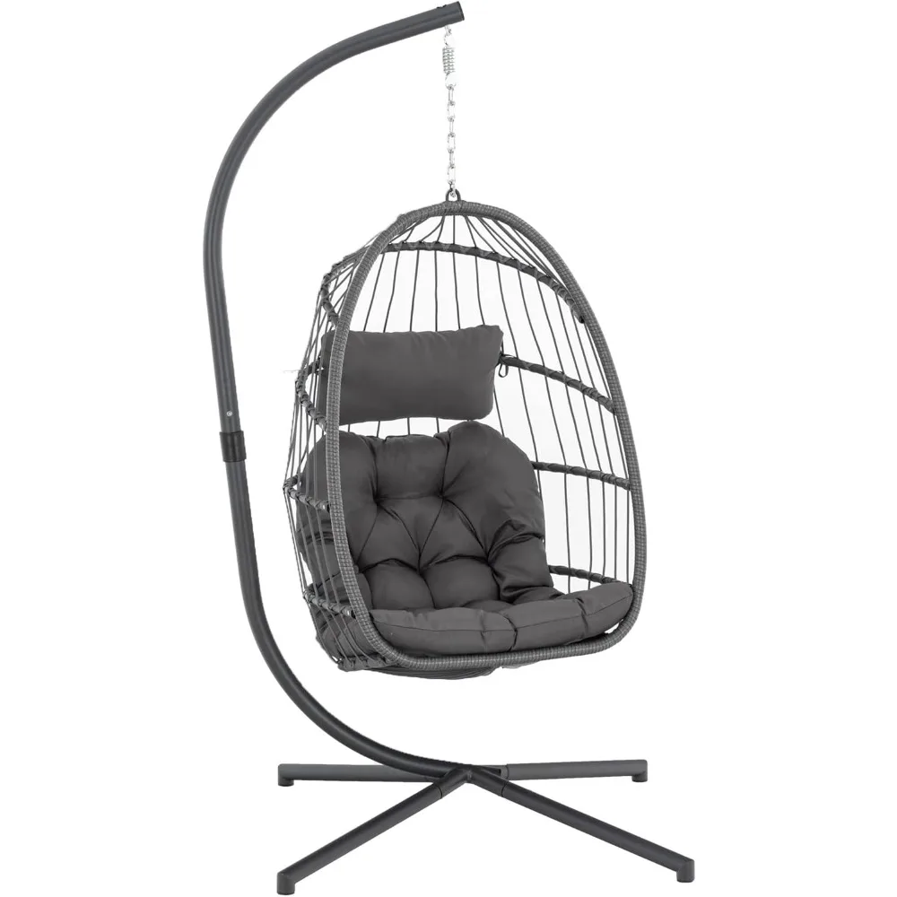 

Indoor Egg Hanging Chair with Stand,Patio Wicker Swing Egg Chair Indoor Swinging Chair 350lbs Capacity for Patio Bedroom Balcony