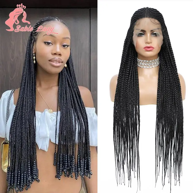 

Synthetic 13*8 Lace Frontal Braids Wigs 36" Handmade Cornrow Knotless Braided Wigs For Black Women Knotless Box Braiding Wigs