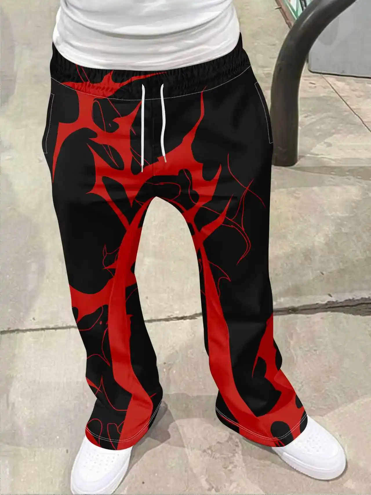 

Модные брюки на шнурке, уличные пляжные брюки, мужские новые стильные праздничные модные брюки с принтом, брюки-клеш, уличная одежда в стиле хип-хоп