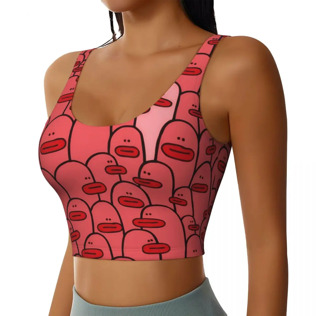 Custom Cartoon Animal Rubber Duck Sports Bra for Women High Impact Workout Yoga Crop Top