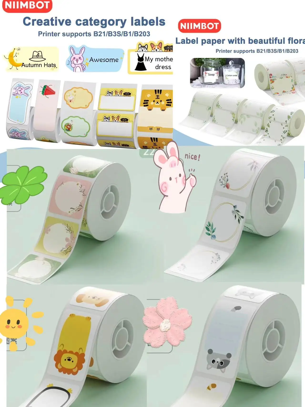 Original Niimbot B21/B3S/B1/B203 Colorful Label Sticker