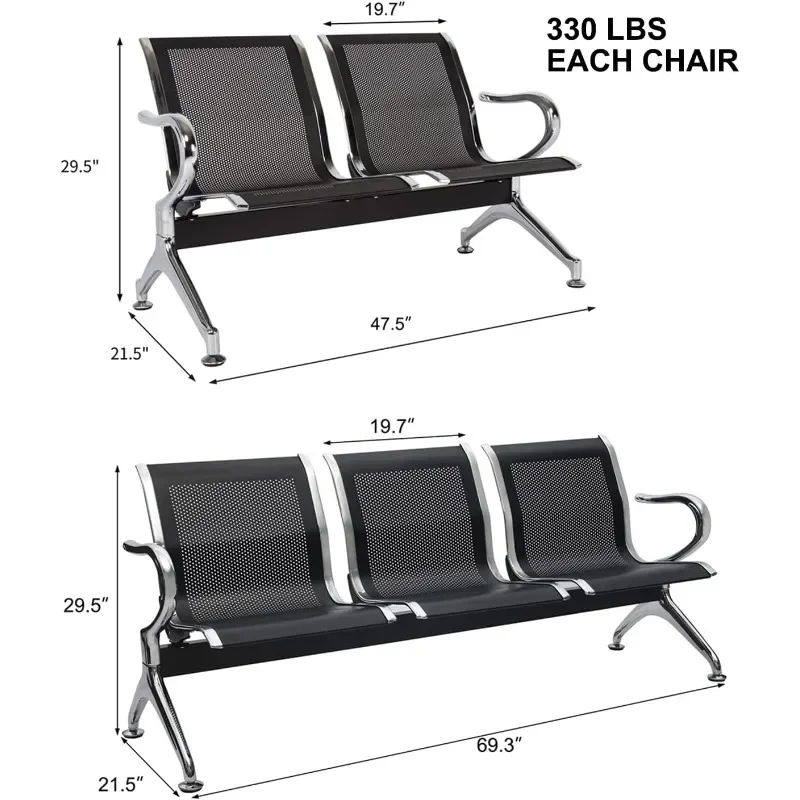 Office Guest Chairs - 5 Seat Reception Chairs Black Waiting Room Chairs Lobby Furniture for Office Airport Bank Clinic Salon