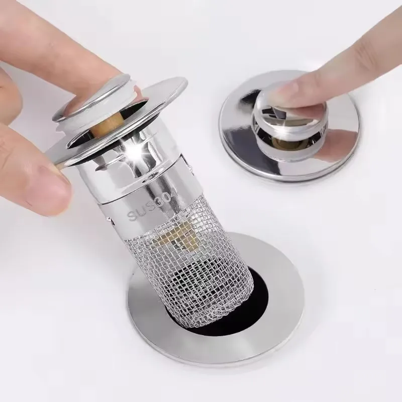 Langer Pop-Up-Waschbeckenabflussfilter, Badezimmer-Druckverschluss, Waschbecken-Stopper, Haarfänger, Waschbecken-Sieb, Küchenzubehör
