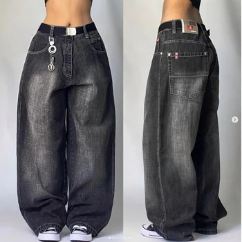 2024 nuevo americano Harajuku Retro recto de cintura alta Y2K estilo callejero mujeres lavado azul bolsillos pantalones vaqueros holgados pantalones anchos góticos