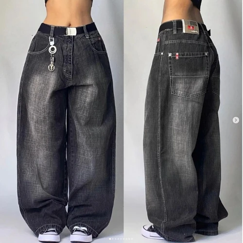2024 nuevo americano Harajuku Retro recto de cintura alta Y2K estilo callejero mujeres lavado azul bolsillos pantalones vaqueros holgados pantalones anchos góticos