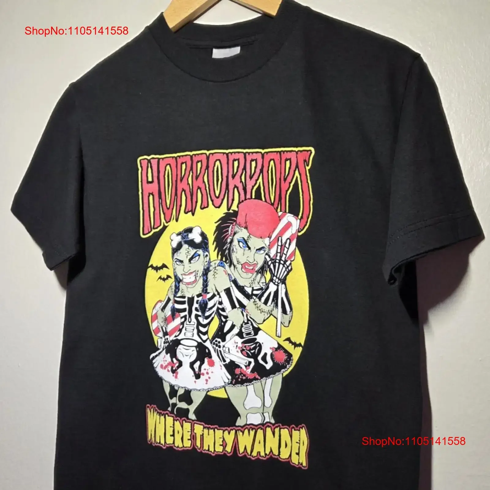 

Винтажная футболка Horrorpops Where They Wander, промо-рок-музыка Y2K, размер США, маленькая винтажная мытая, растянутая, удобная