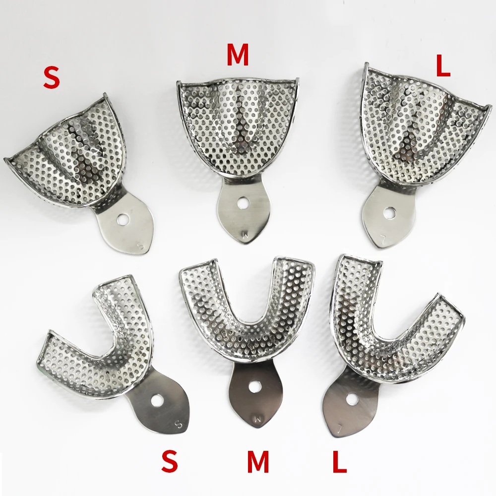 6Pcs/Set Dental Adjustable Impression Trays Stainless Steel Autoclavable Teeth Tray Teeth Holder Dentist Tools Size L M S