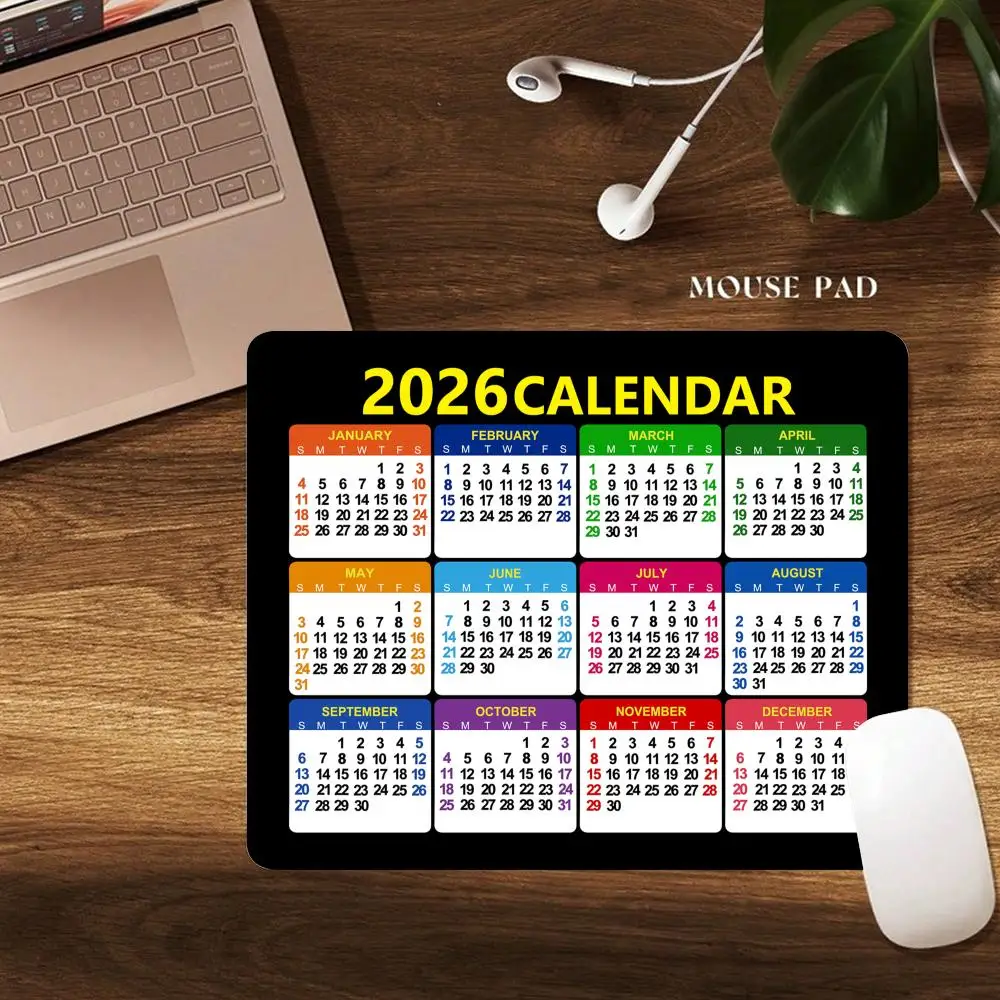 Креативный дизайн календаря 2026, маленький коврик для мыши, настольный коврик с прошитыми краями, нескользящие аксессуары для ПК, mauspad, muismat, офисный коврик для мыши