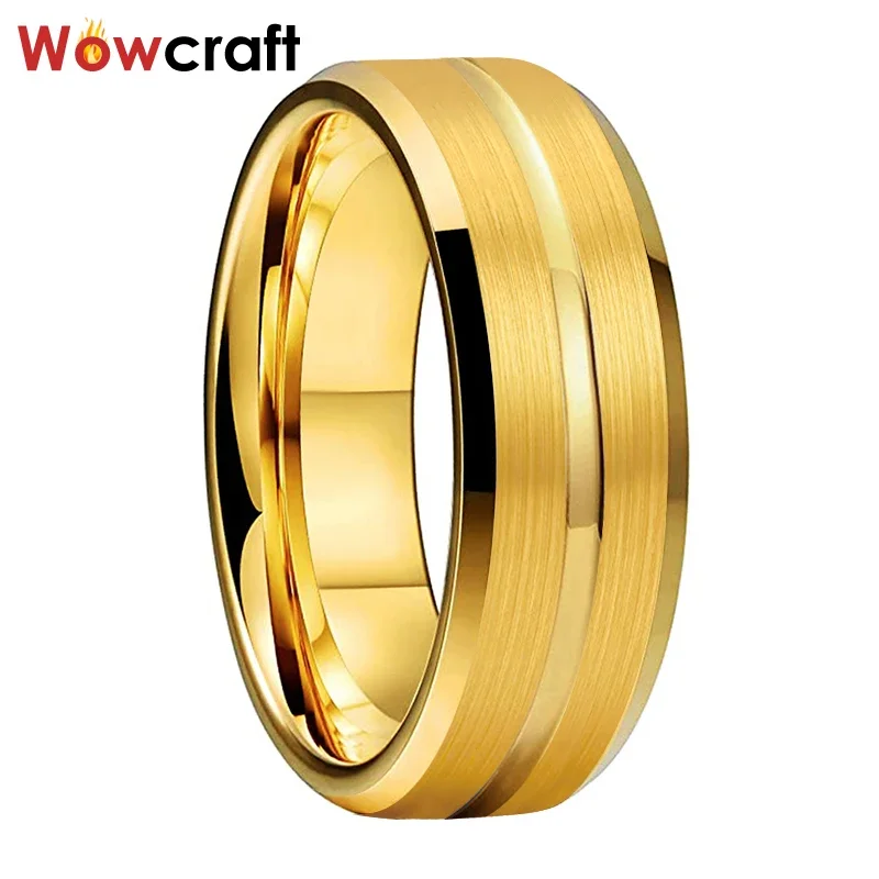 

Tungsten Wedding Bands for Men Women Grooved Brushed Finish with Bevel Edges Comfort Fit