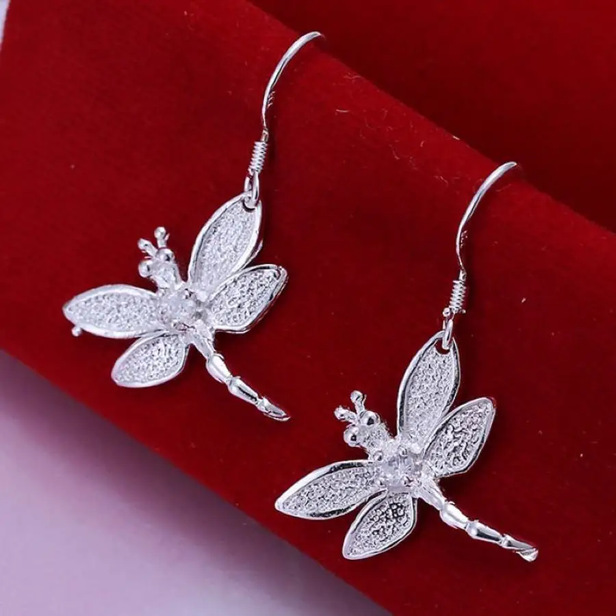 Women Inlaid Stone Dragonfly Design Beautiful Cute 925 Sterling Silver Wedding Earring Jewelry