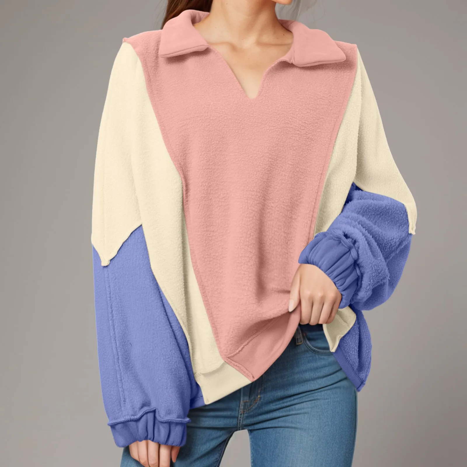 Sweat-Shirt à Rayures pour Femmes, Vêtement Confortable, Col Polo, Coupe Ajustée, Cordon Silhouette