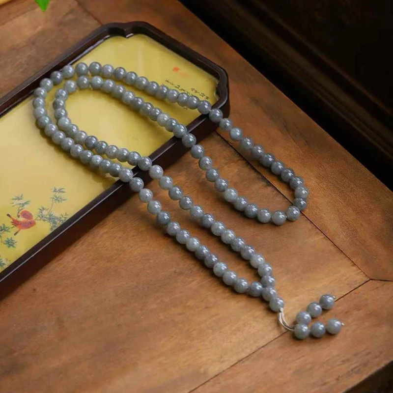 

Натуральное нефритовое ожерелье из 108 бусин Хотанского сине-белого нефрита старой выдержки, многофункциональное