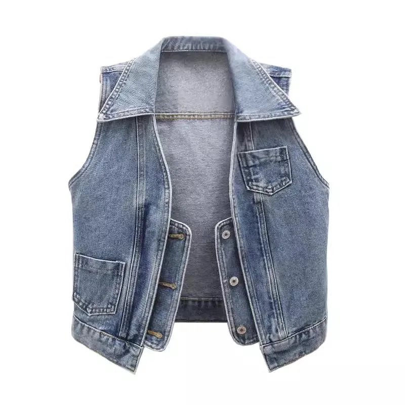 

Женский джинсовый жилет, короткий жилет без рукавов с V-образным вырезом, винтажный джинсовый жилет, размеры до 3XL, W259, весна-лето 2024