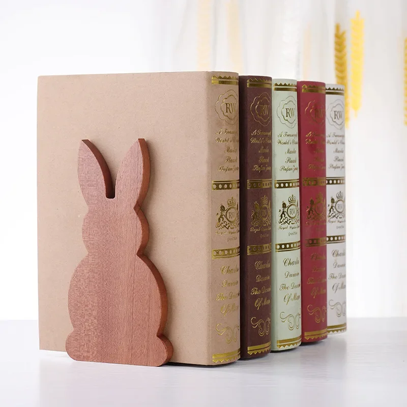 Imagem -03 - Madeira Linda Forma Coelho Desktop Organizer Book Ends Anti-skid Bookends Stand Titular Prateleira Escritório Casa de