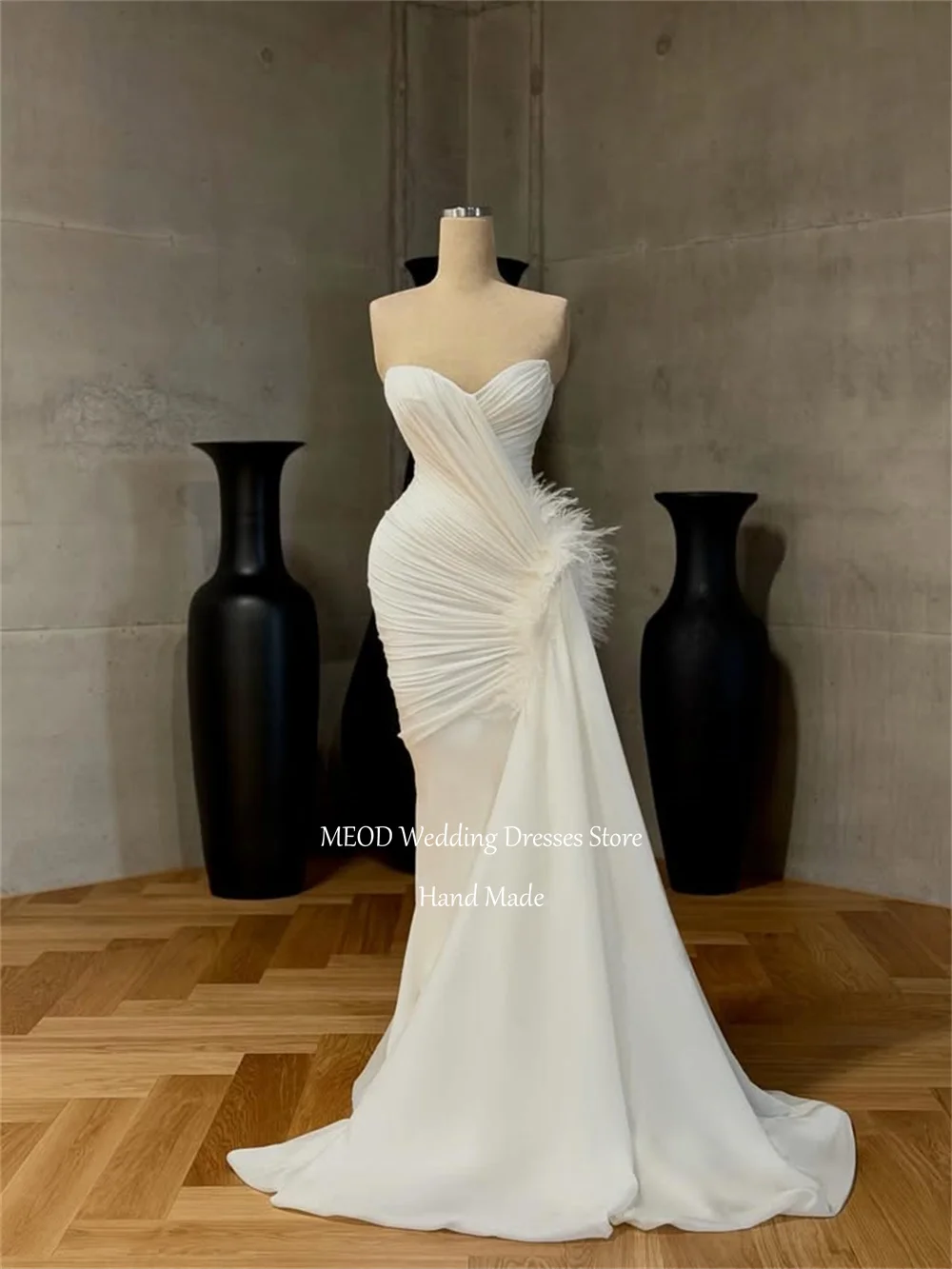 MEOD Chiffon Elegant Wedding Dresses Bride Sweetheart Mermaid Feathers Vestidos De novia Floor Length Robe De Mariée Customized