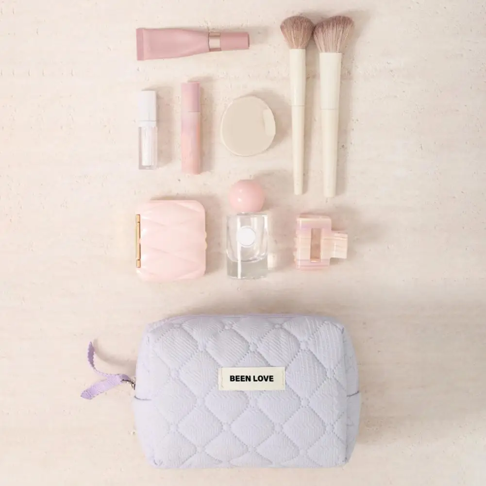 Stationery Organizer Pouch Quilted Makeup Bag with Metal Zipper Portable Cosmetic Pouch for Travel Ladies Toiletry for Home